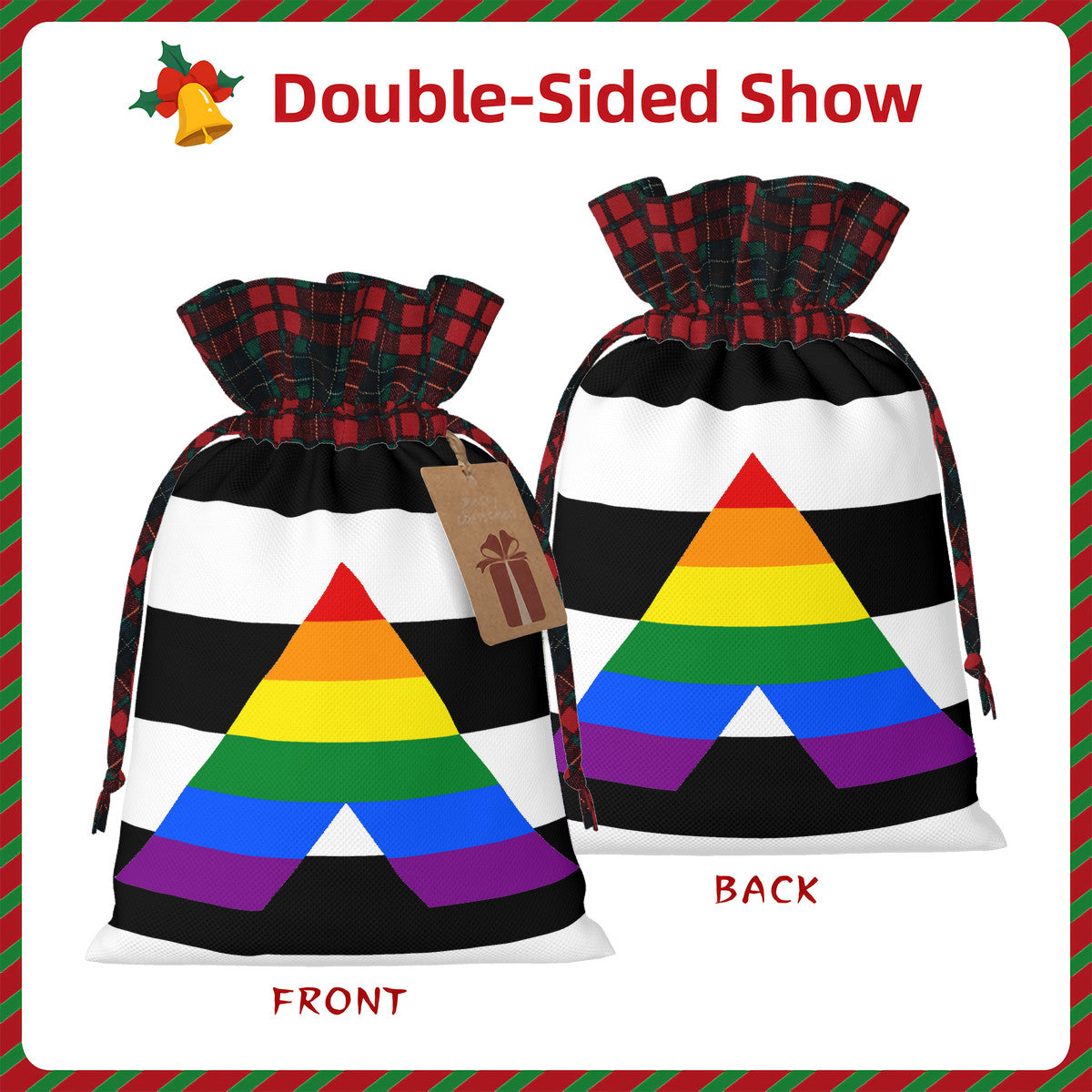 Straight Ally Pride Flag Plaid Linen Drawstring Gift Bag - Multiple Sizes