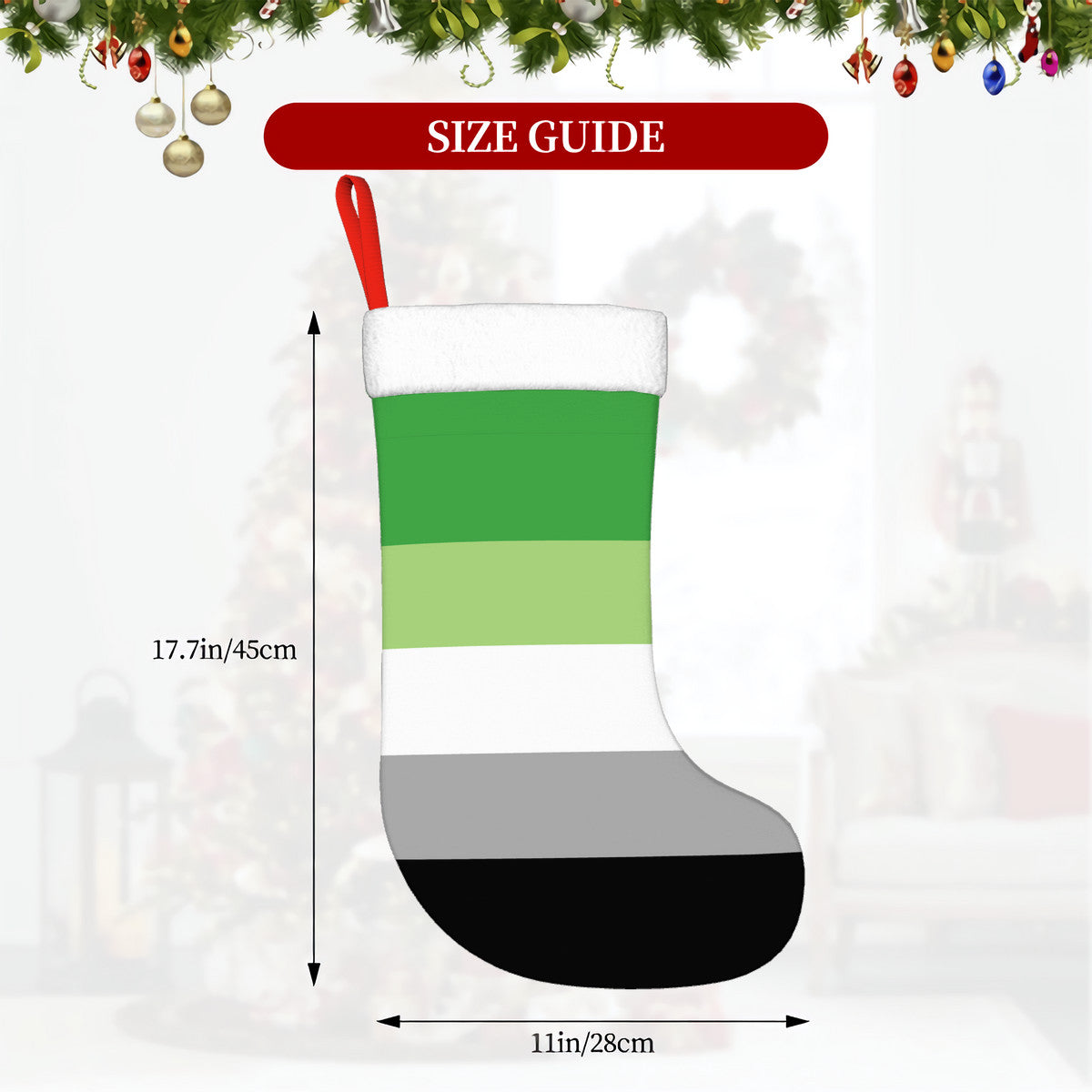 Aromantic Pride Flag Holiday Stocking 11" x 17.7"