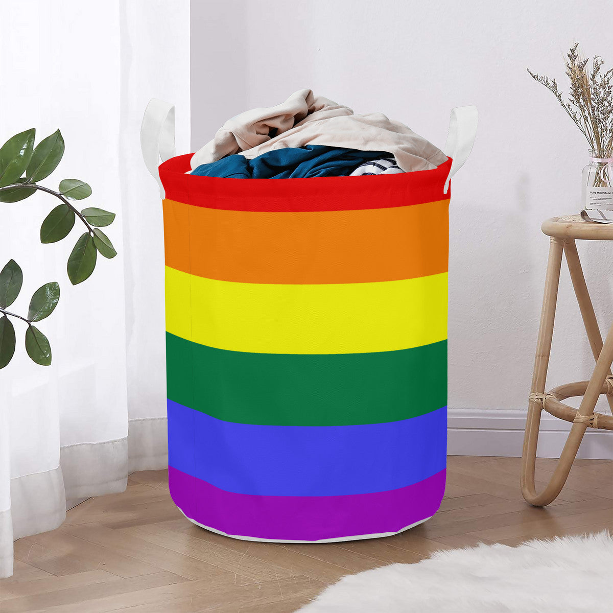Rainbow Pride Flag Round Laundry Basket