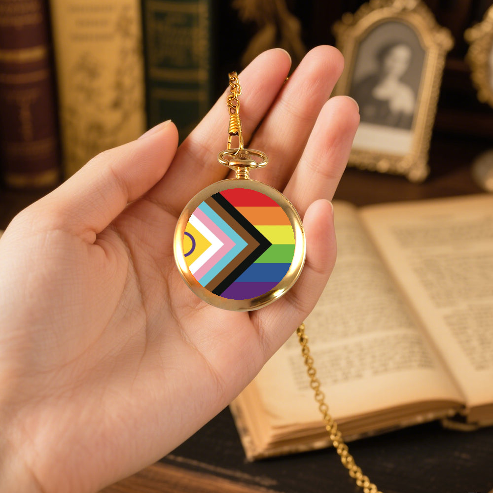 Inclusive Progress Pride Flag Round Pocket Watch