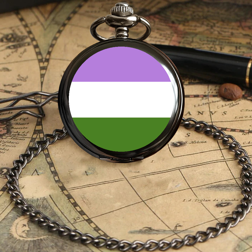 Genderqueer Pride Flag Round Pocket Watch