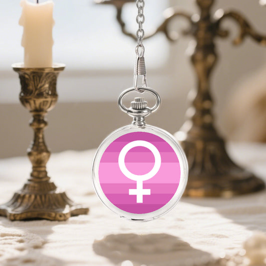 Female (cis) Pride Flag Round Pocket Watch