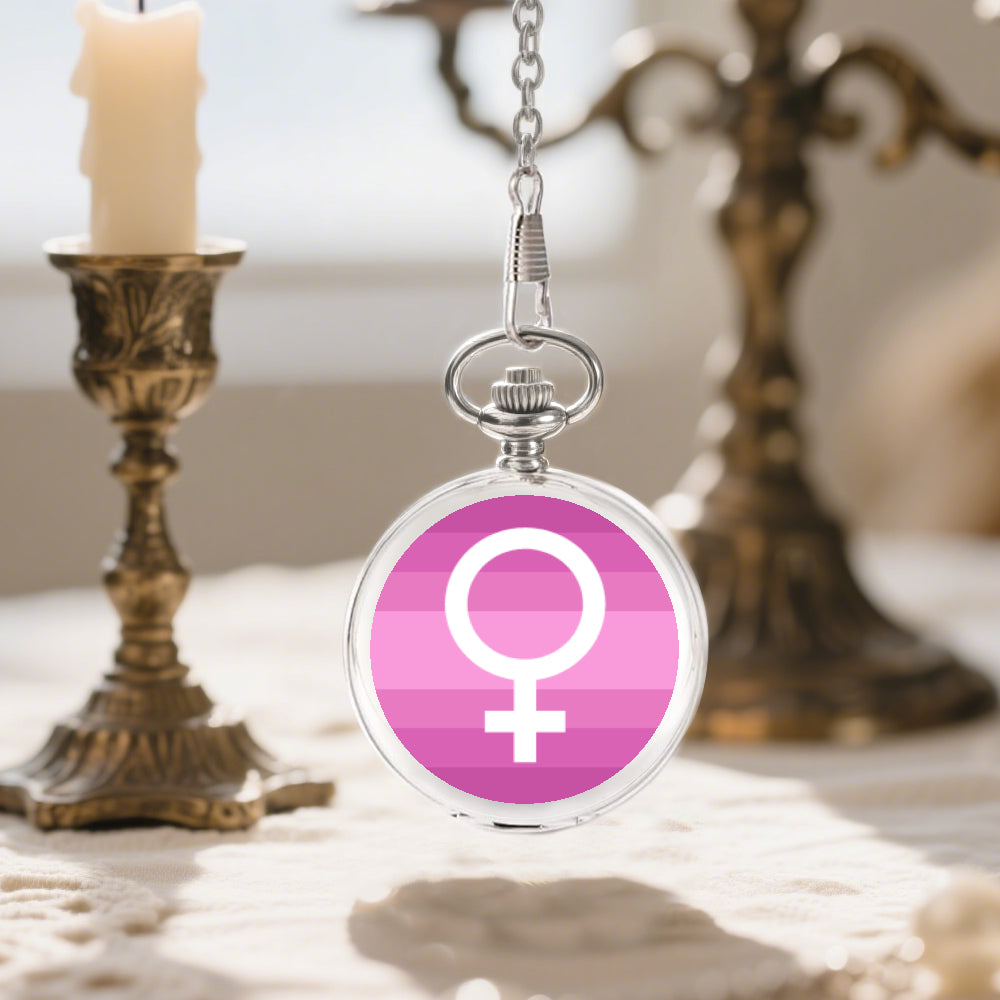 Female (cis) Pride Flag Round Pocket Watch