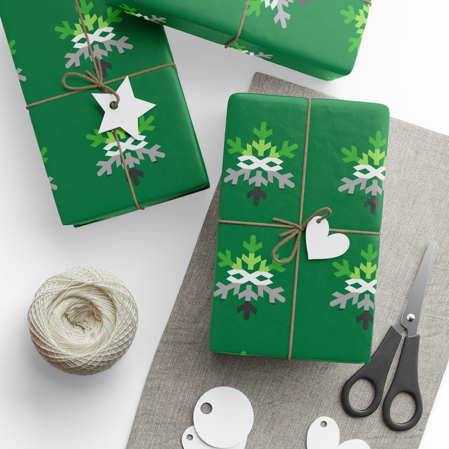 Aromantic Pride Flag Snowflake Wrapping Paper - Multiple Sizes/Finishes