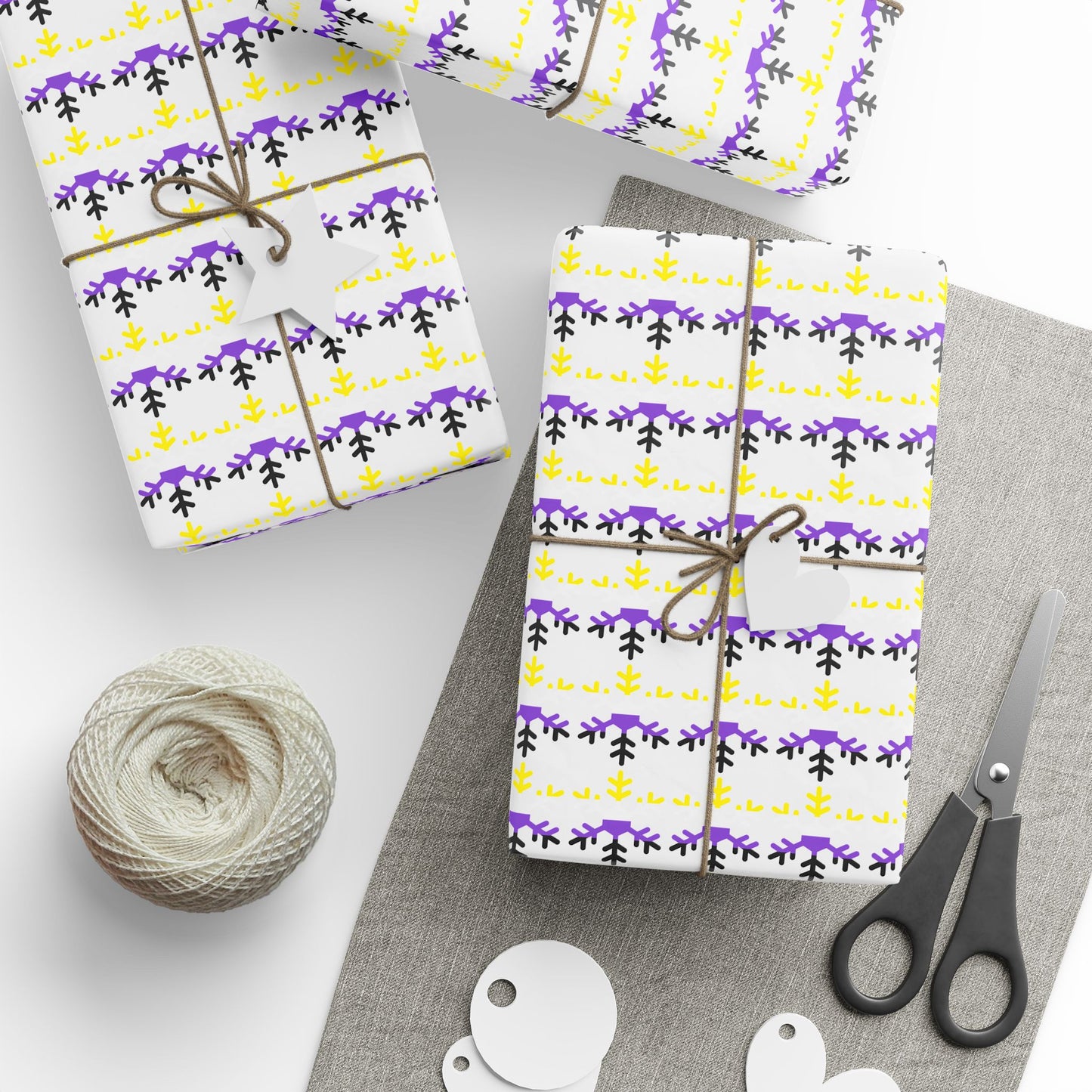 Non-Binary Pride Flag Snowflake Wrapping Paper - Multiple Sizes/Finishes