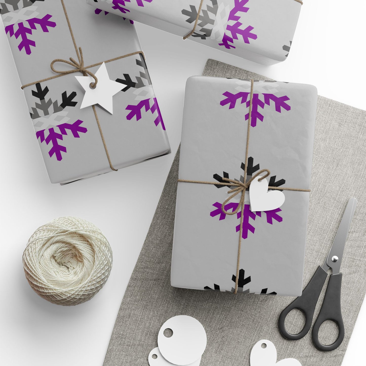 Asexual Pride Flag Snowflake Wrapping Paper - Multiple Sizes/Finishes