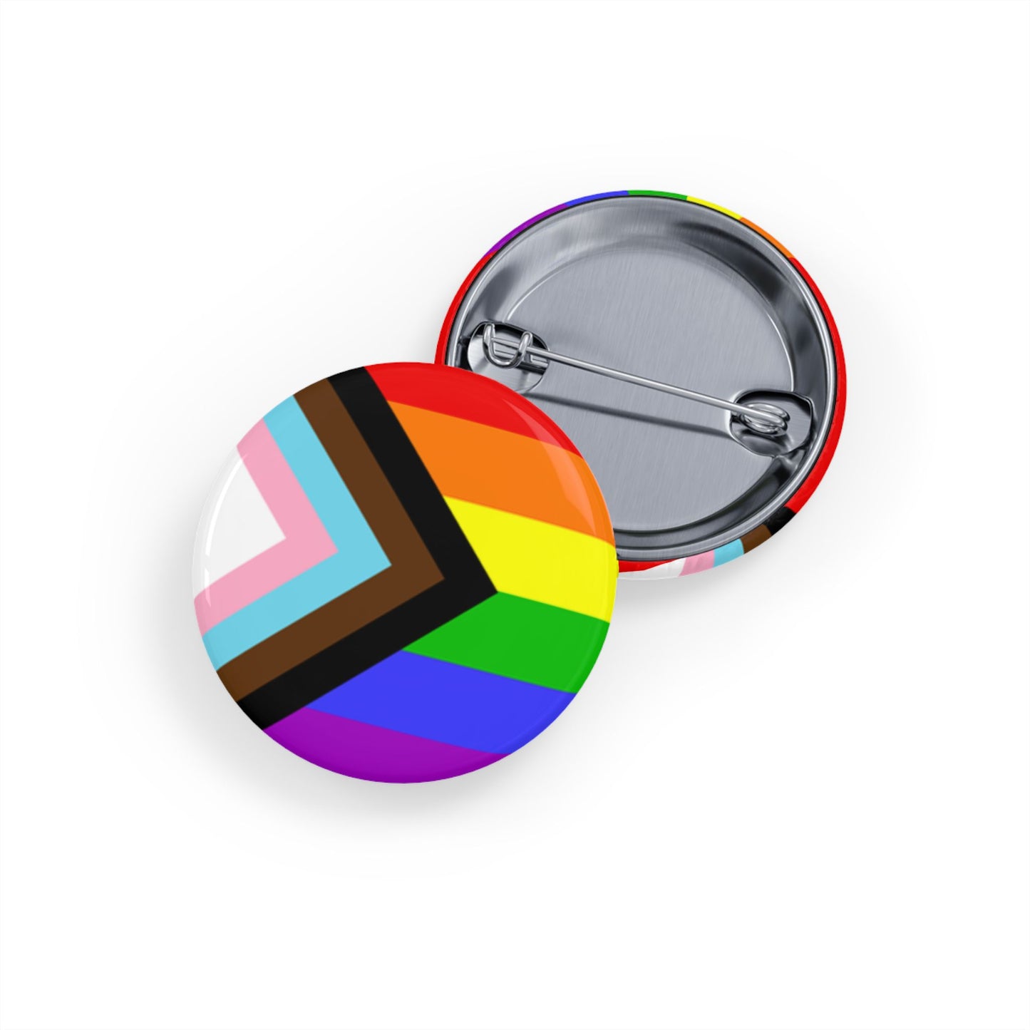 Progress Pride Flag Round Pins - Multiple Sizes