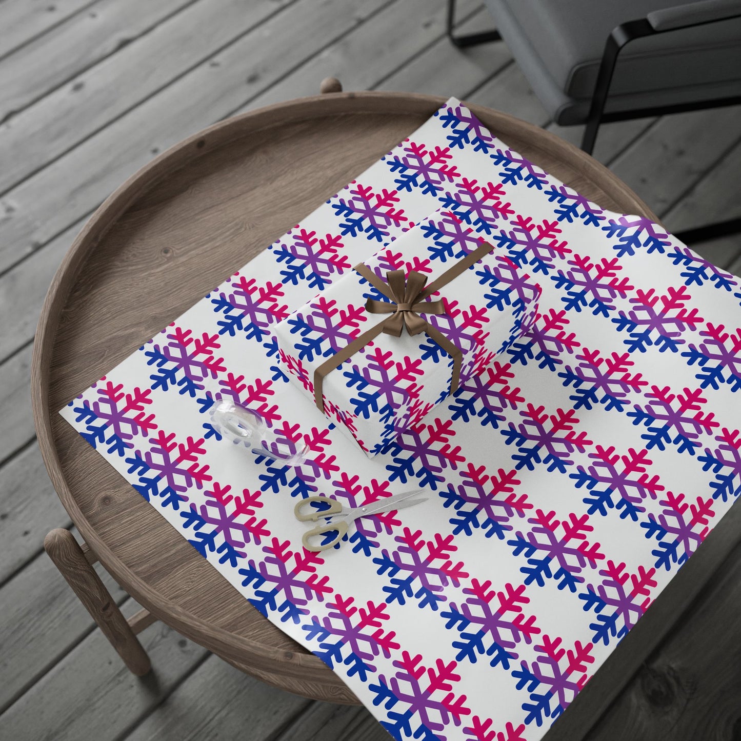 Bisexual Pride Flag Snowflake Wrapping Paper - Multiple Sizes/Finishes