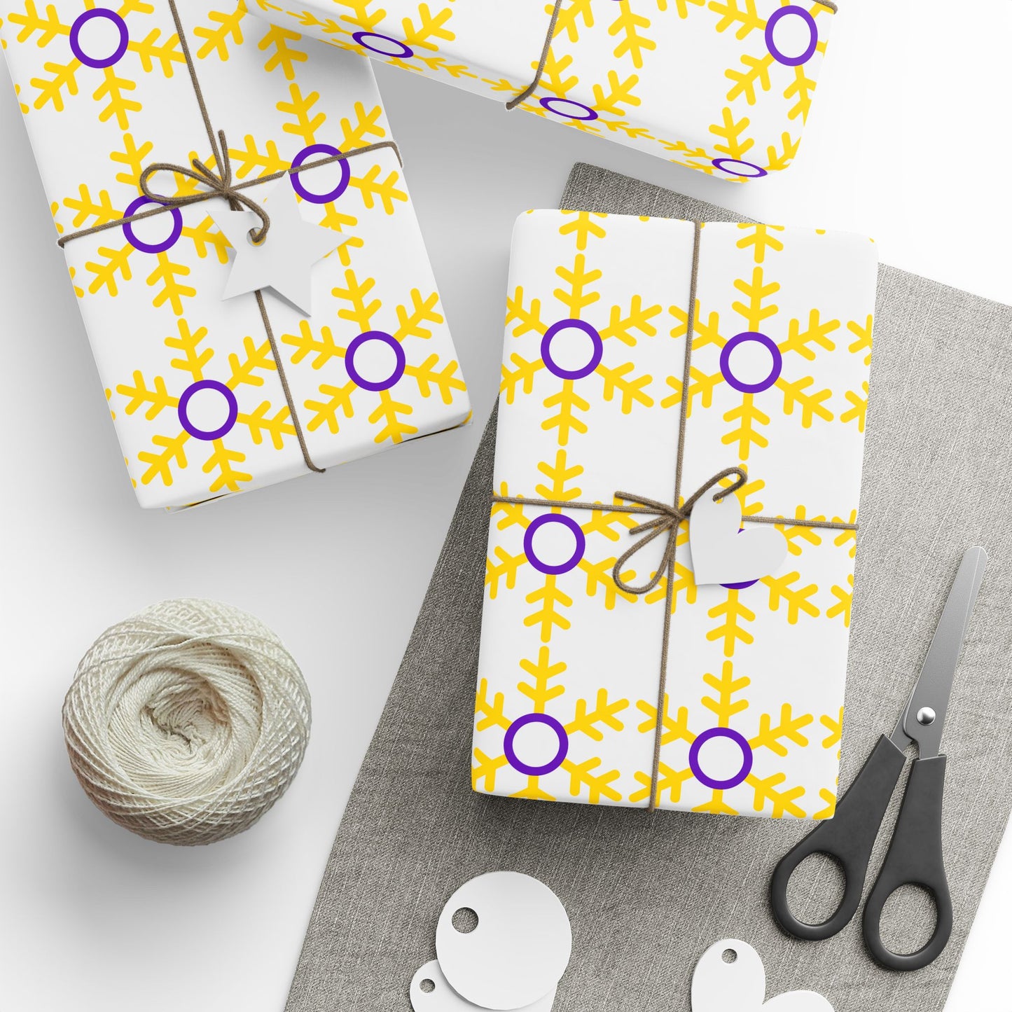 Intersex Pride Flag Snowflake Wrapping Paper - Multiple Sizes/Finishes