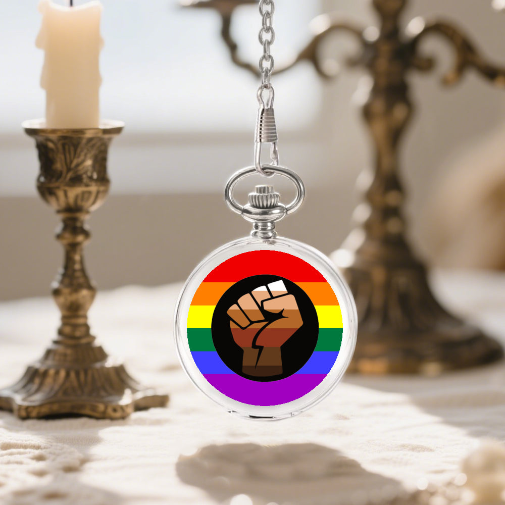 QPOC Pride Flag Round Pocket Watch