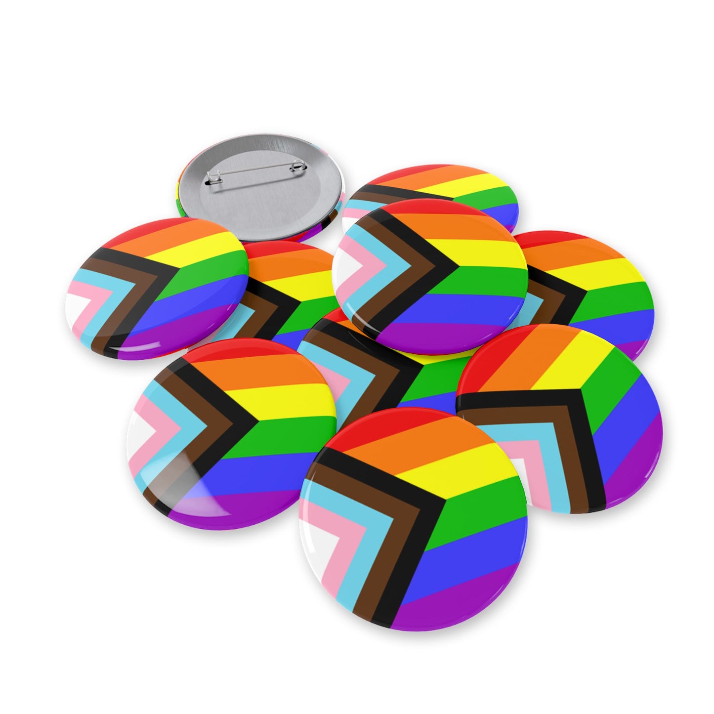 Progress Pride Flag Round Pins - Multiple Sizes