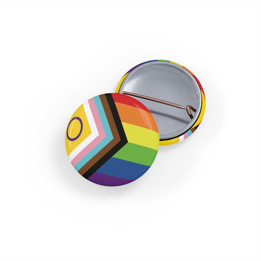 Inclusive Progress Pride Flag Round Pins - Multiple Sizes