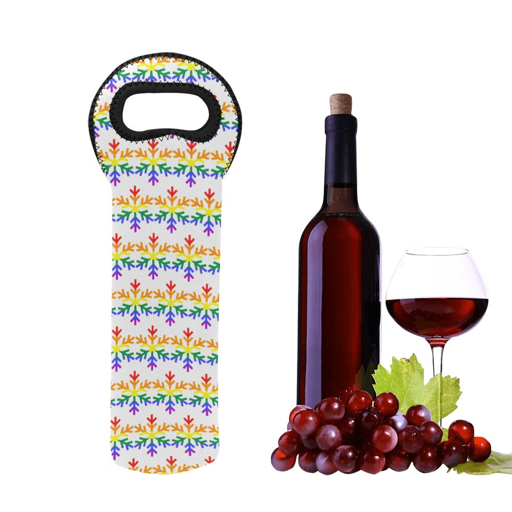 Rainbow Pride Flag Snowflake Neoprene Wine Bag