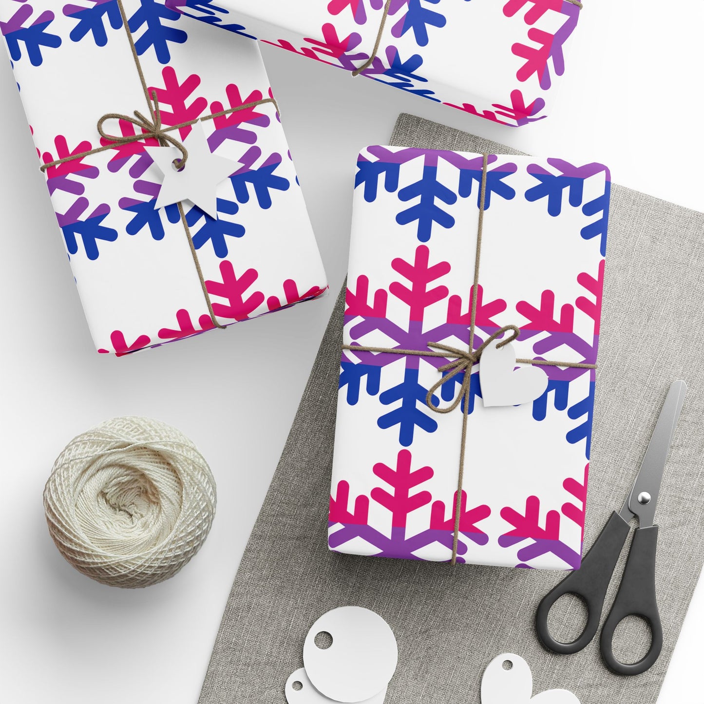 Bisexual Pride Flag Snowflake Wrapping Paper - Multiple Sizes/Finishes