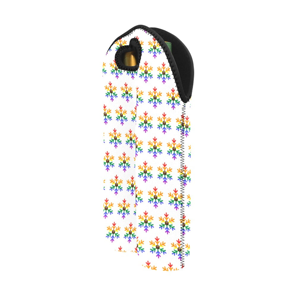 QPOC Pride Flag Snowflake 2-Bottle Neoprene Wine Bag