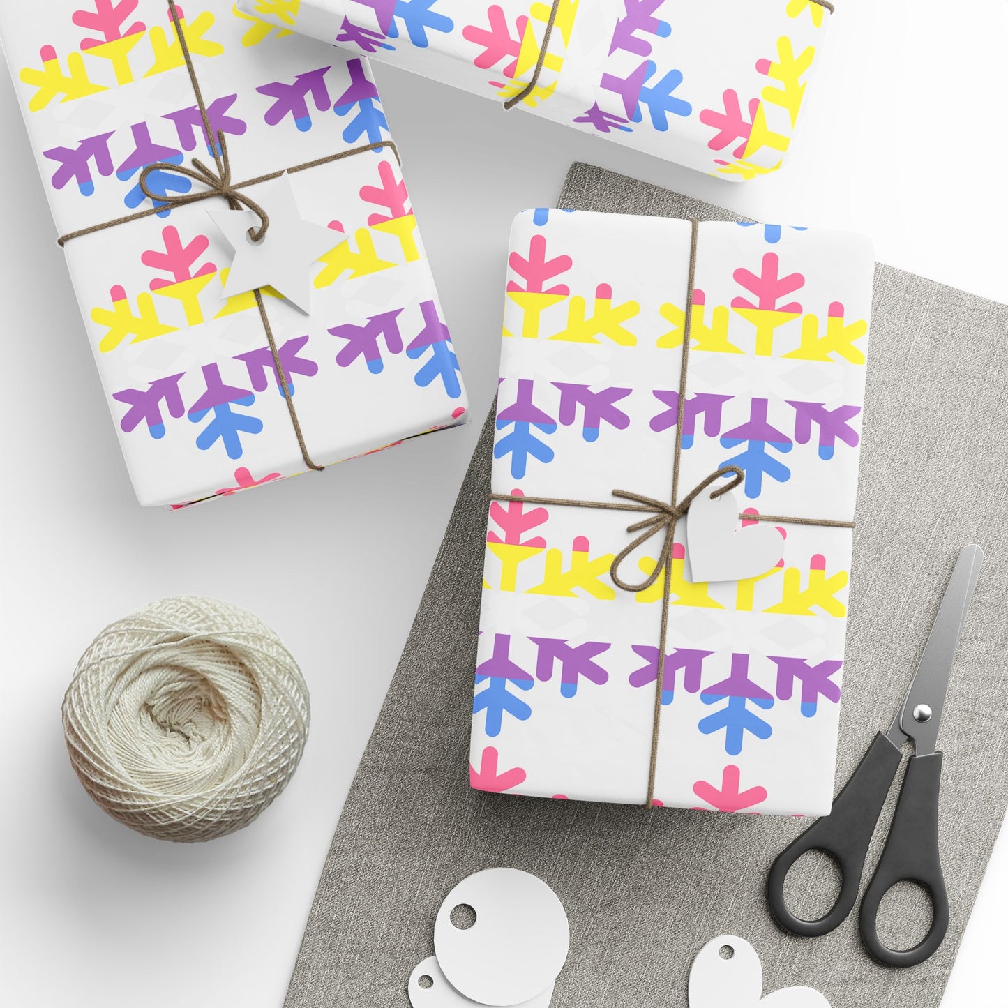 Bigender Pride Flag Snowflake Wrapping Paper - Multiple Sizes/Finishes