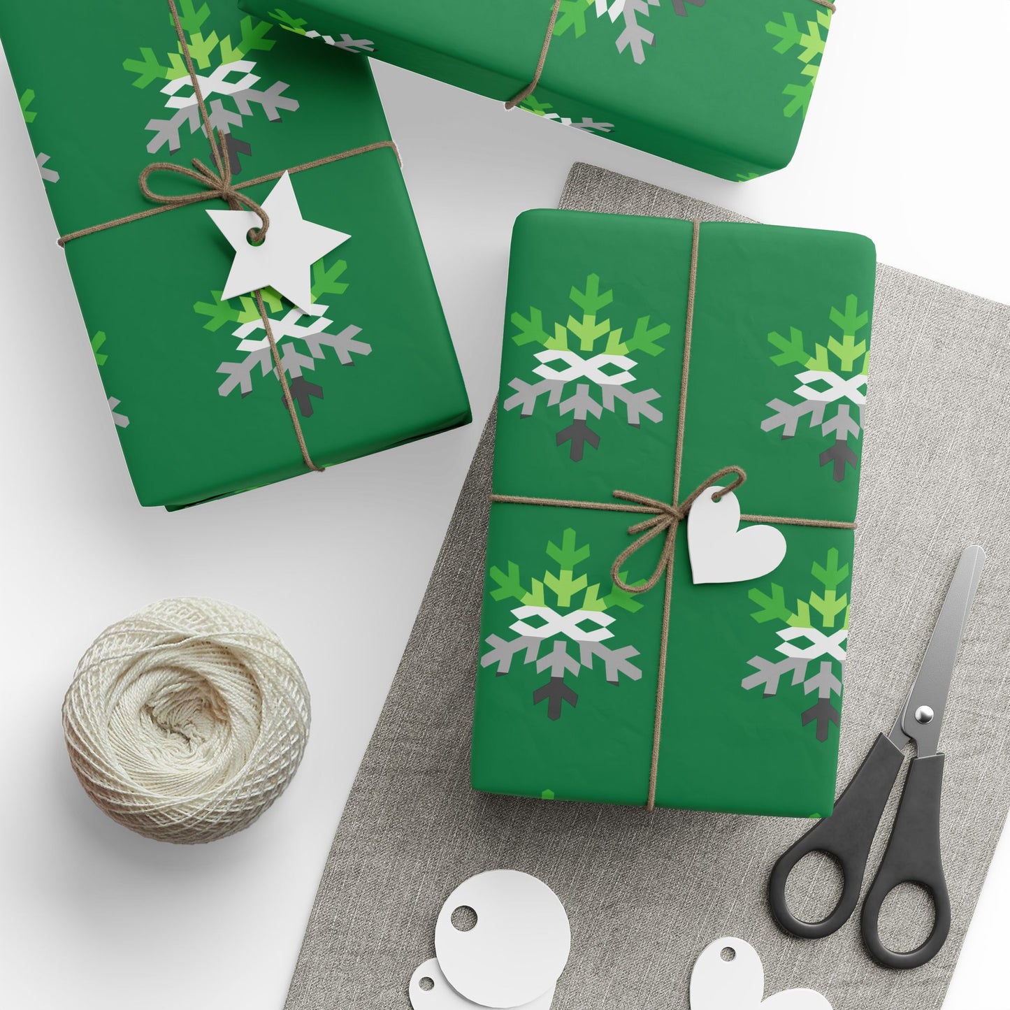 Aromantic Pride Flag Snowflake Wrapping Paper - Multiple Sizes/Finishes