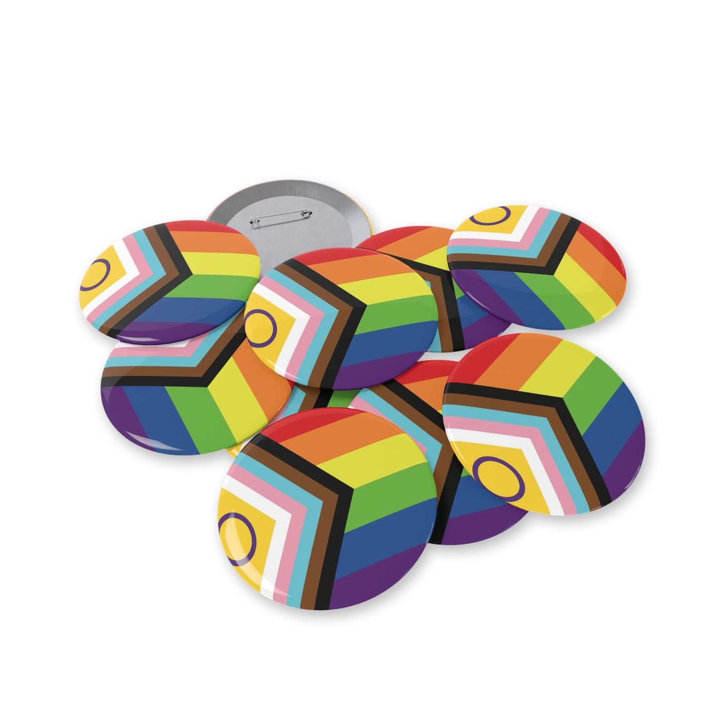 Inclusive Progress Pride Flag Round Pins - Multiple Sizes