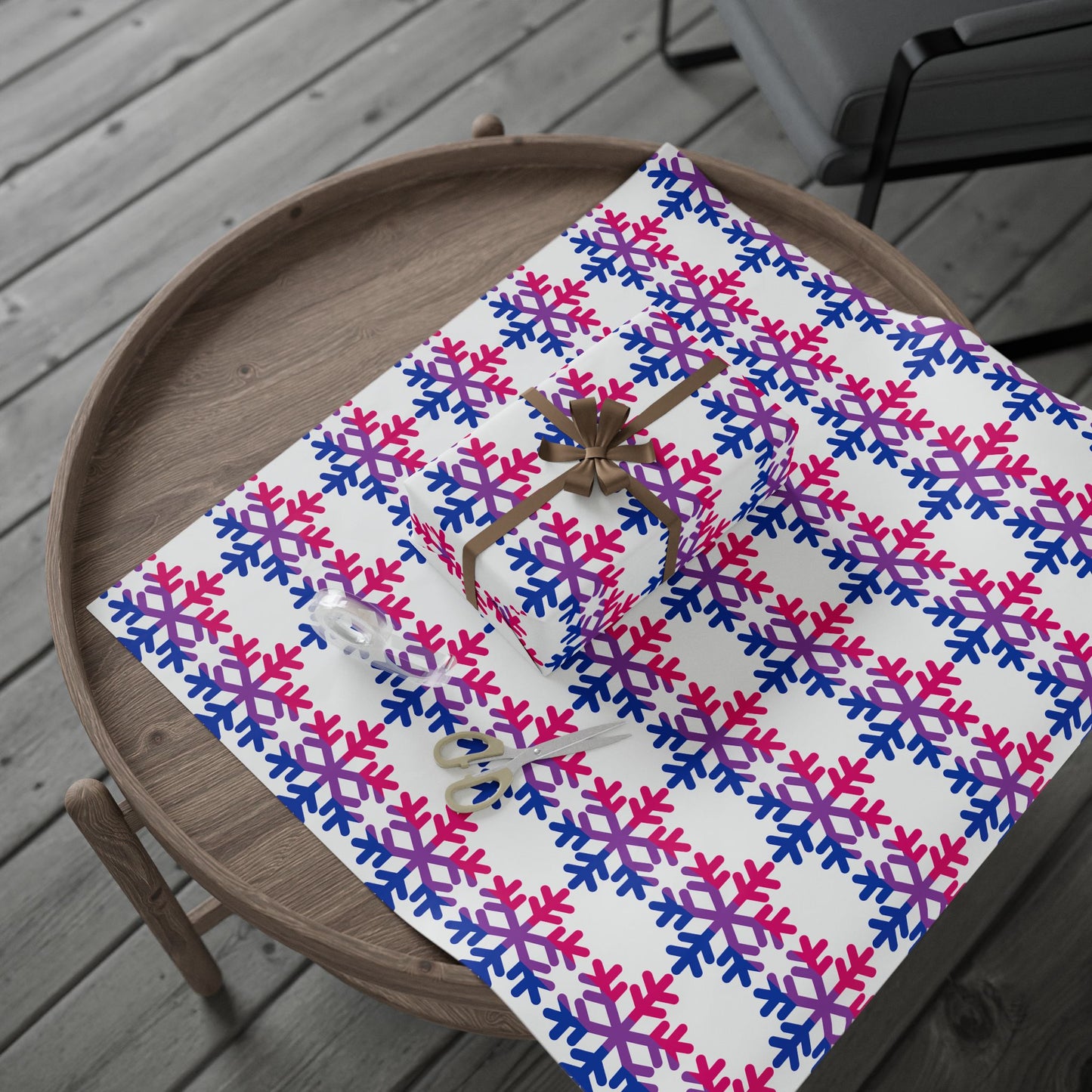 Bisexual Pride Flag Snowflake Wrapping Paper - Multiple Sizes/Finishes