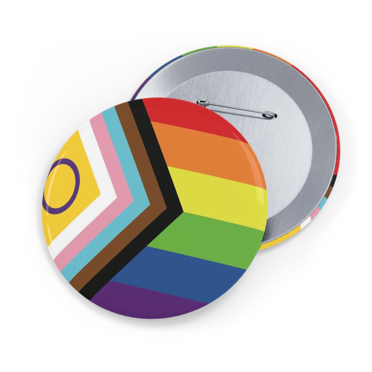 Inclusive Progress Pride Flag Round Pins - Multiple Sizes