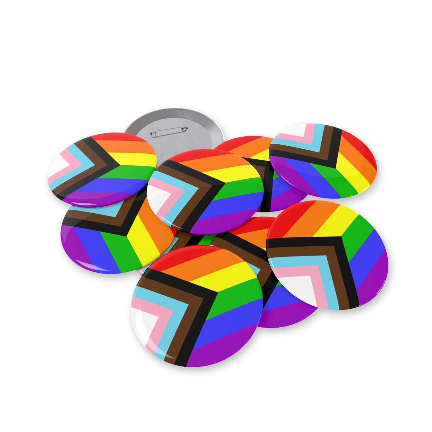 Progress Pride Flag Round Pins - Multiple Sizes