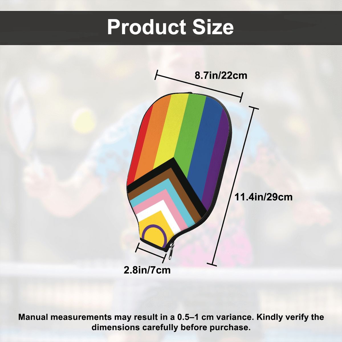 Inclusive Progress Pride Flag Pickleball Paddle Cover
