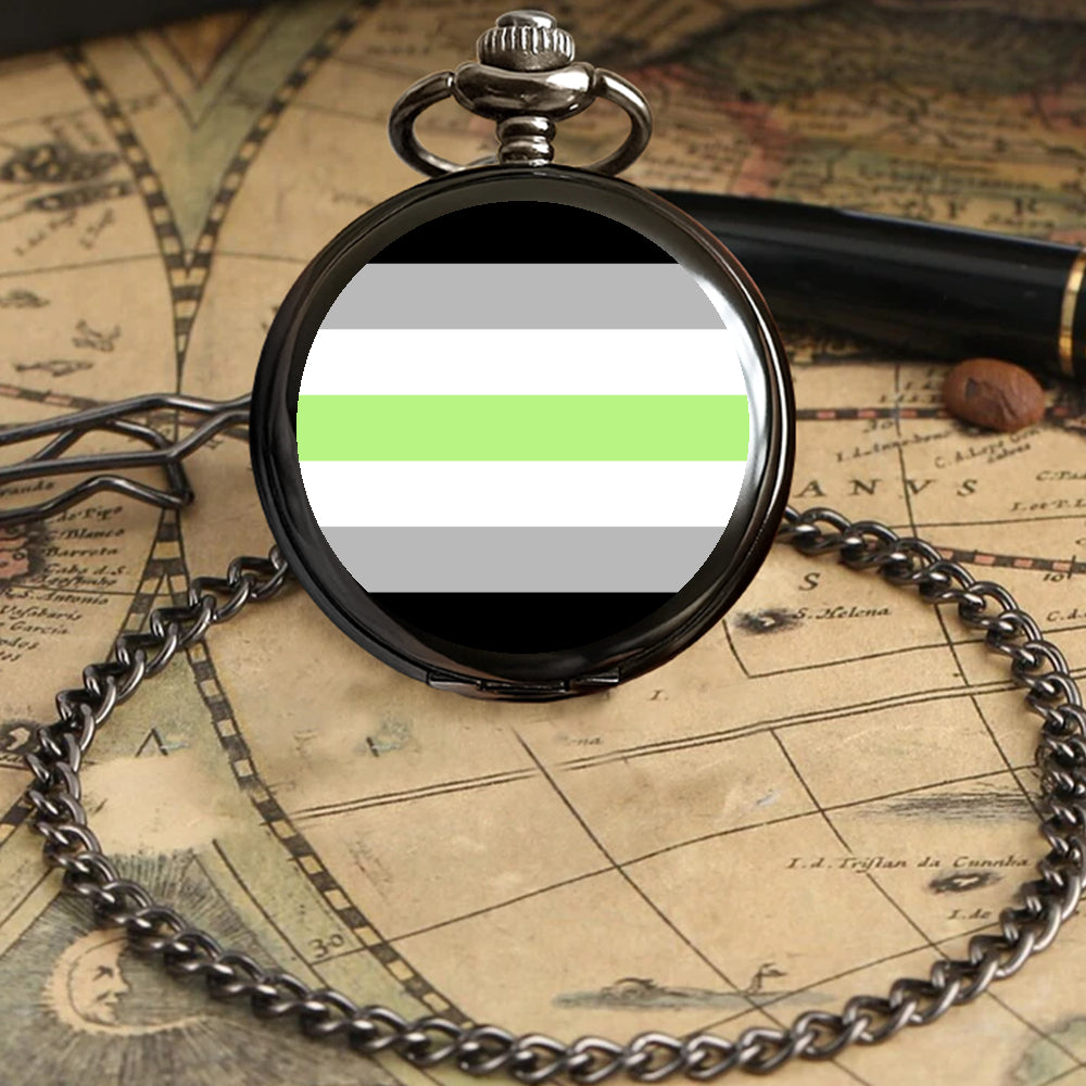Agender Pride Flag Round Pocket Watch