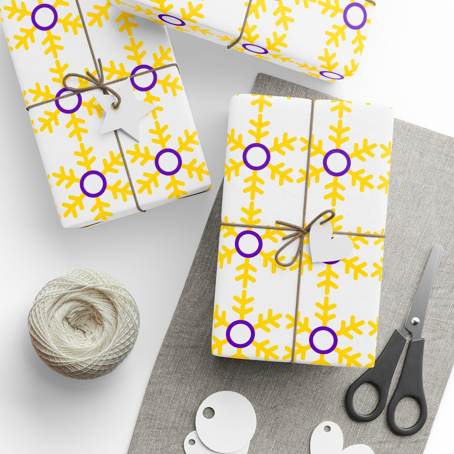 Intersex Pride Flag Snowflake Wrapping Paper - Multiple Sizes/Finishes