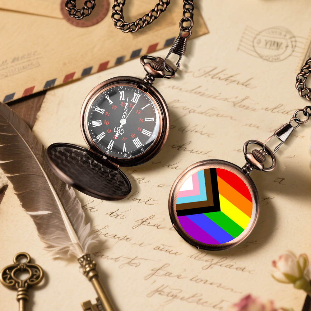 Progress Pride Flag Round Pocket Watch