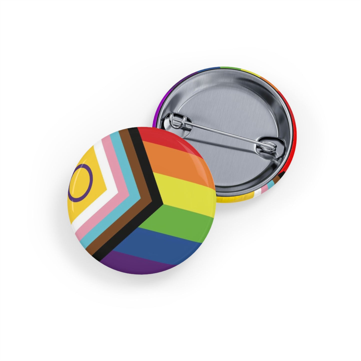 Inclusive Progress Pride Flag Round Pins - Multiple Sizes