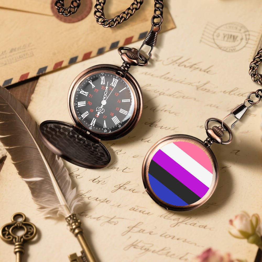 Genderfluid Pride Flag Round Pocket Watch