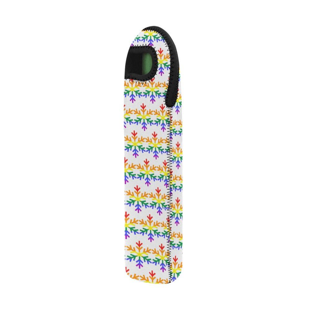 Rainbow Pride Flag Snowflake Neoprene Wine Bag