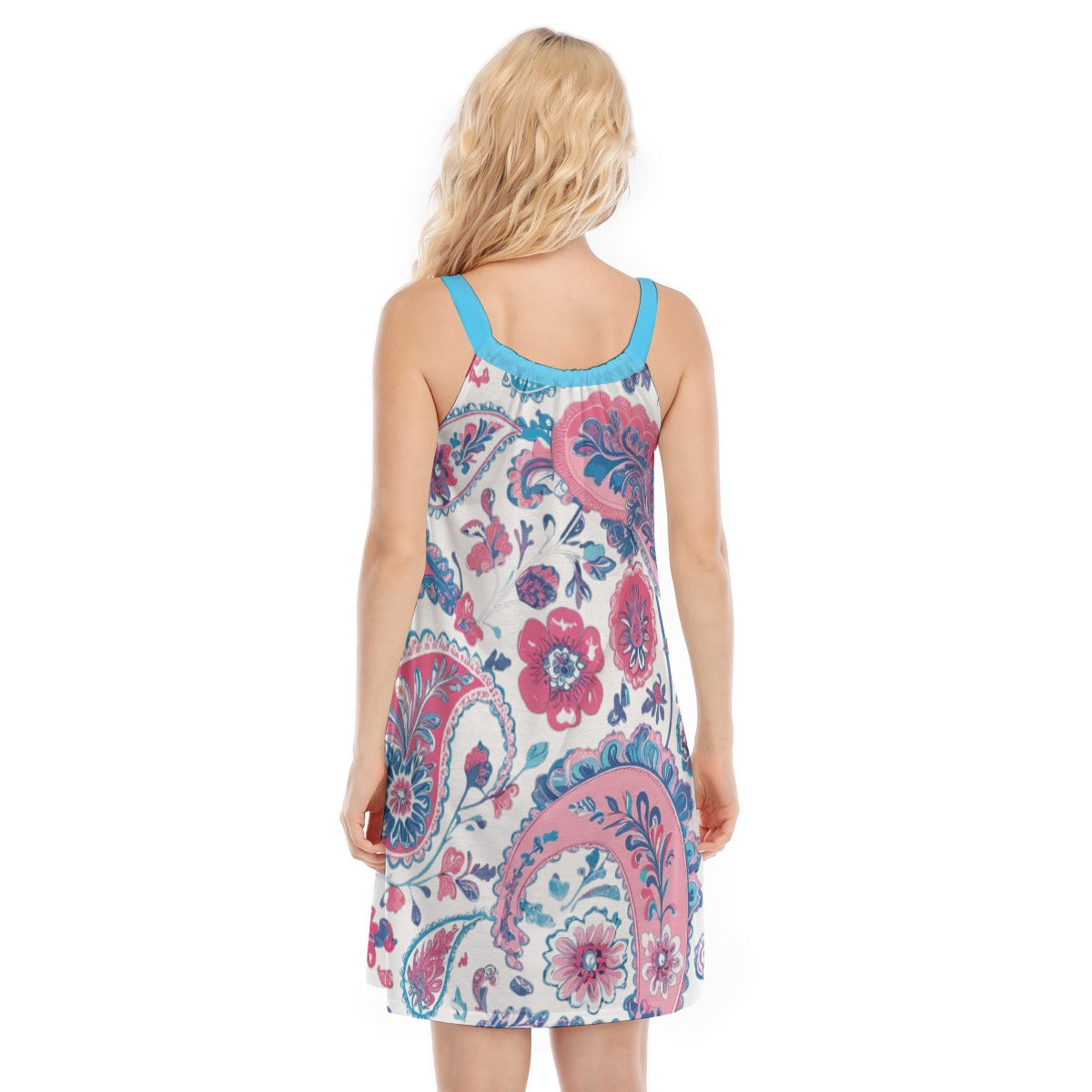 Paisley Paradise Sleeveless Cami Dress - Baby Blue Strap