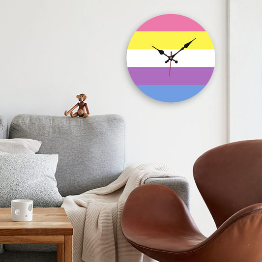 Bigender Pride Flag Wooden Wall Clock