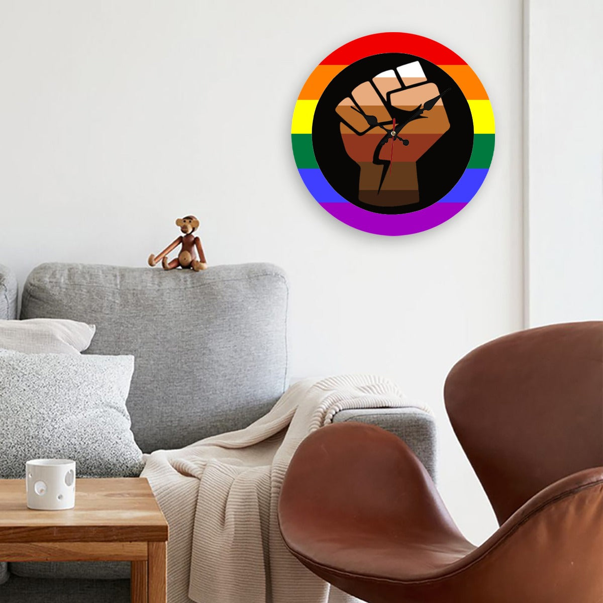 QPOC Pride Flag Wooden Wall Clock