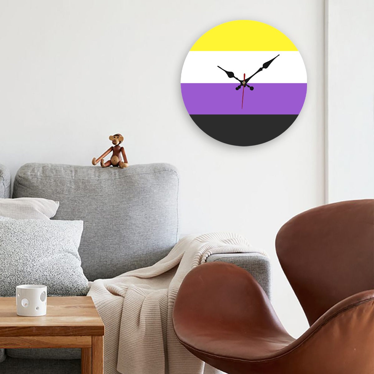 Non-Binary Pride Flag Wooden Wall Clock