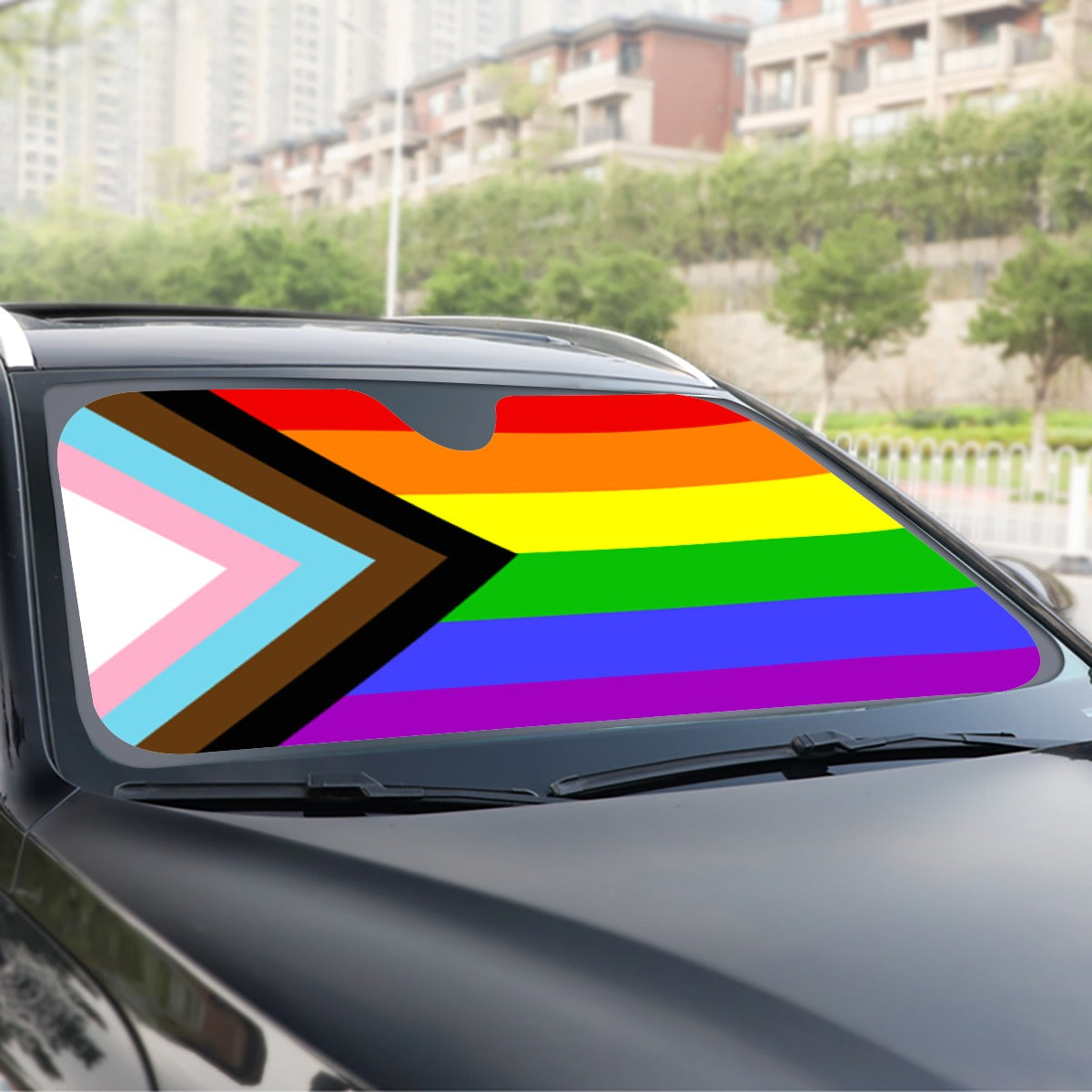 Progress Pride Flag Windshield Sunshade | 137 cm (53.9")