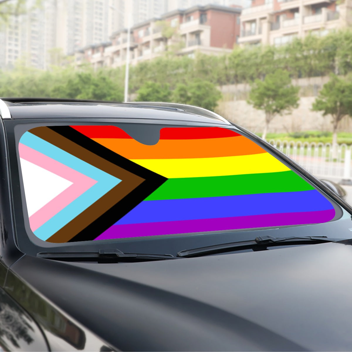 Progress Pride Flag Windshield Sunshade | 145 cm (57.1")