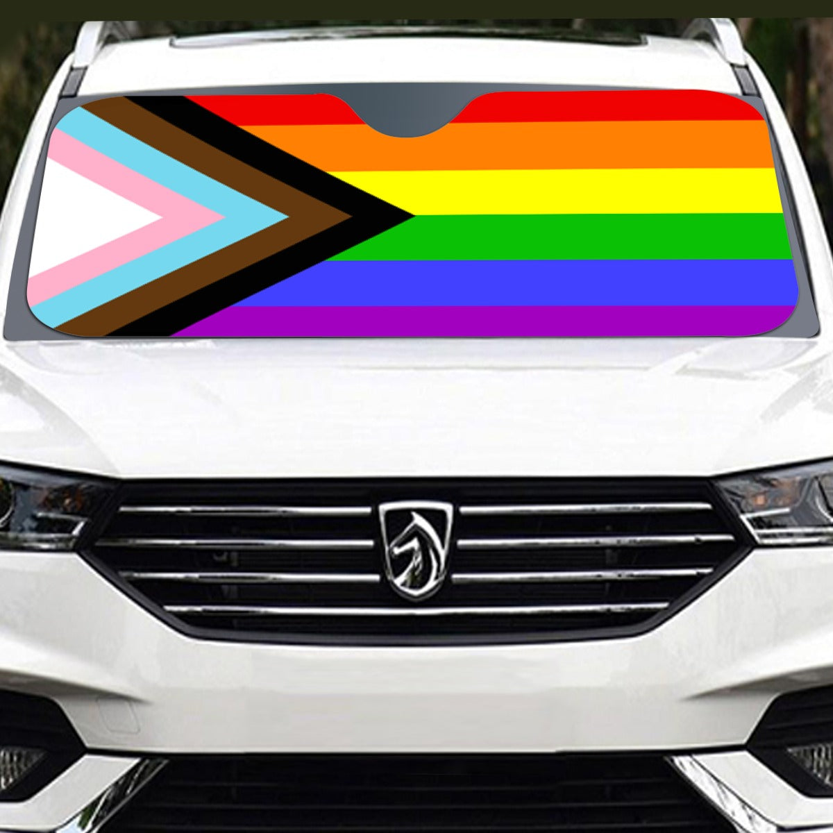 Progress Pride Flag Windshield Sunshade | 137 cm (53.9")