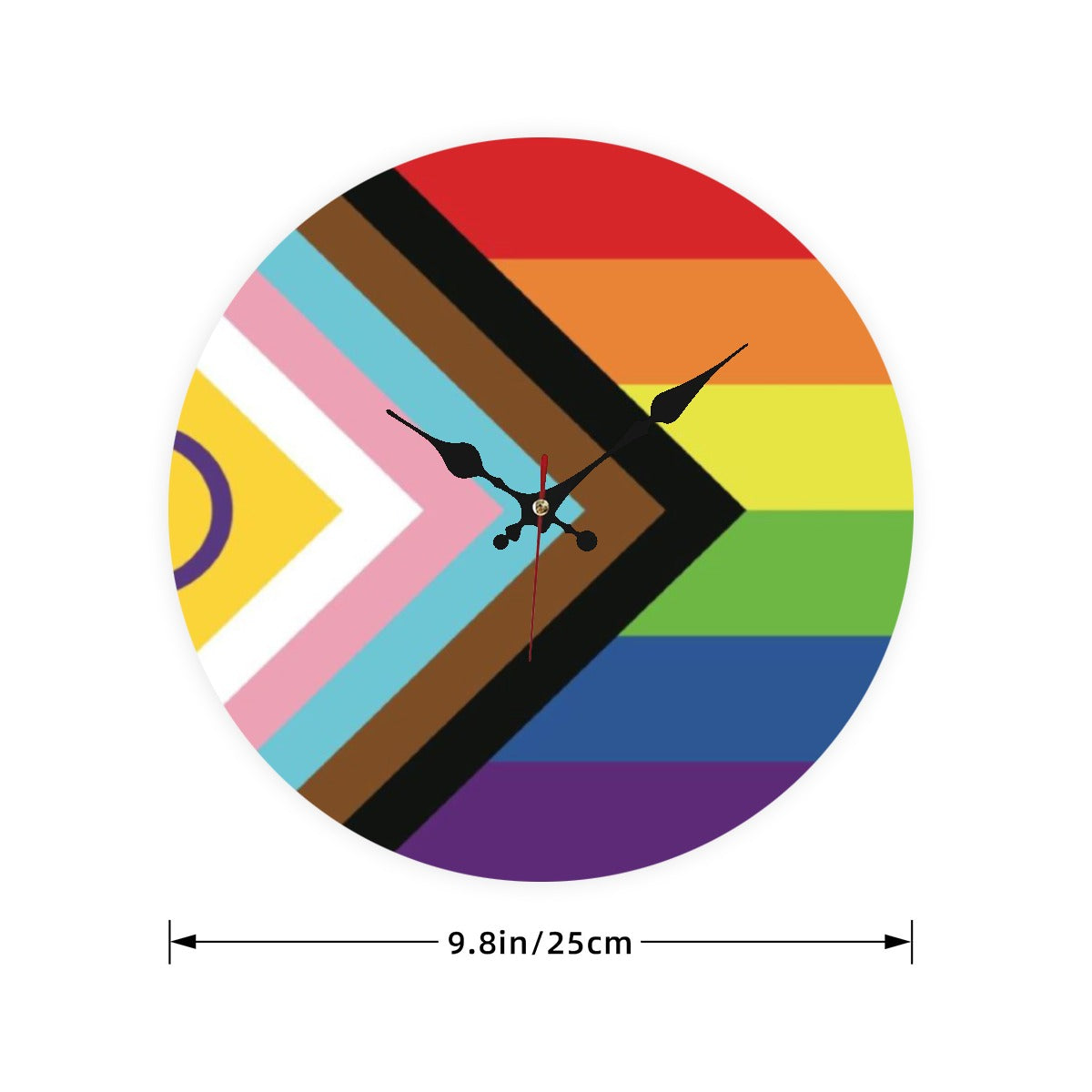 Inclusive Progress Pride Flag Wooden Wall Clock