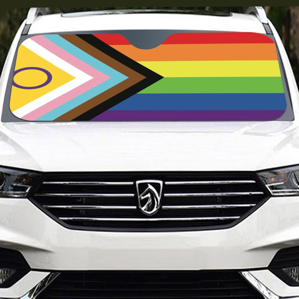 Inclusive Progress Pride Flag Windshield Sunshade | 137 cm (53.9")
