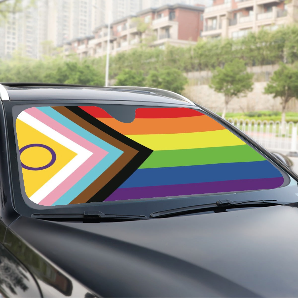 Inclusive Progress Pride Flag Windshield Sunshade | 137 cm (53.9")