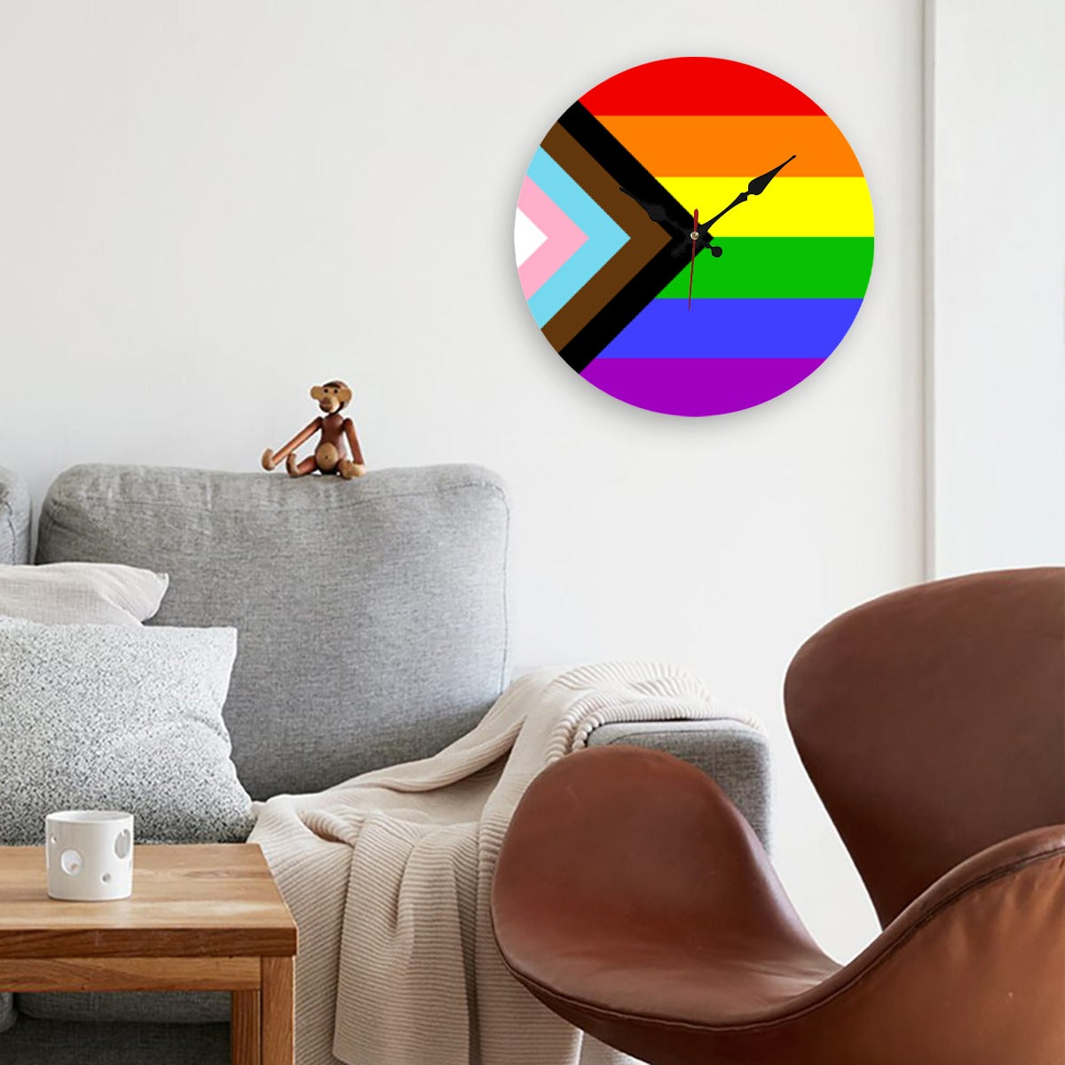 Progress Pride Flag Wooden Wall Clock