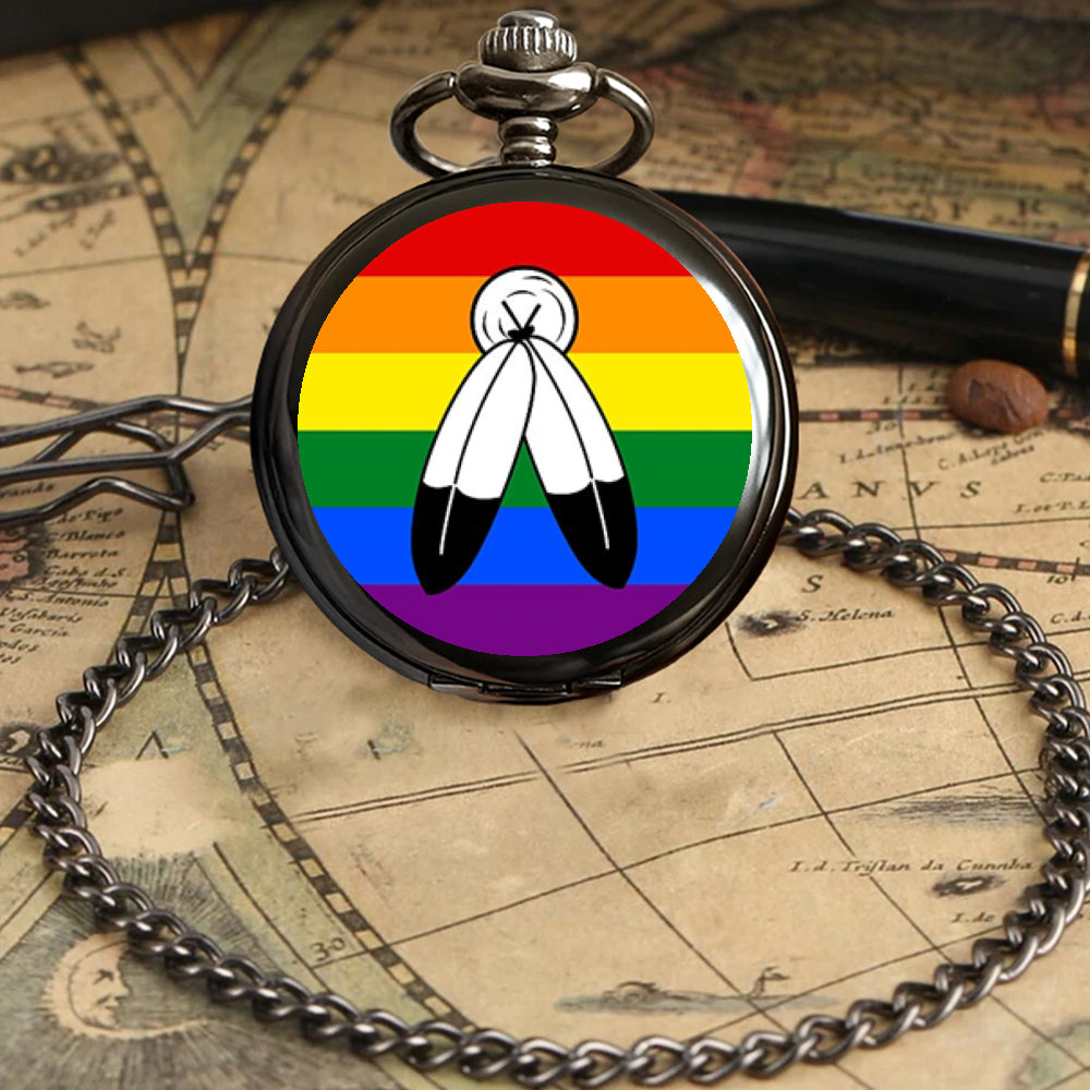 Two-Spirit Pride Flag Round Pocket Watch