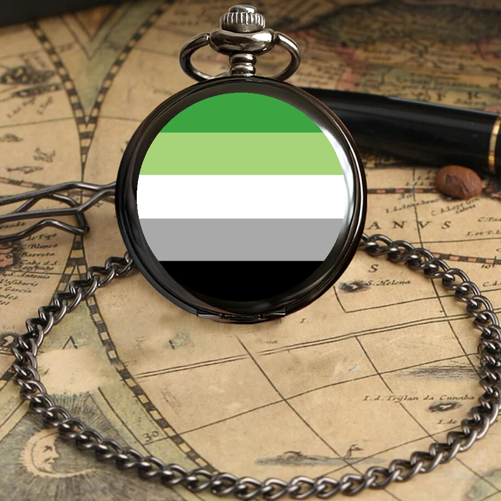 Aromantic Pride Flag Round Pocket Watch
