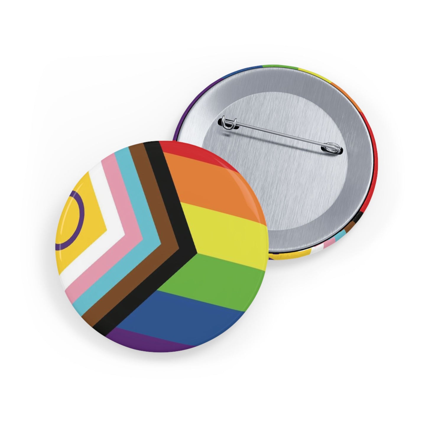 Inclusive Progress Pride Flag Round Pins - Multiple Sizes