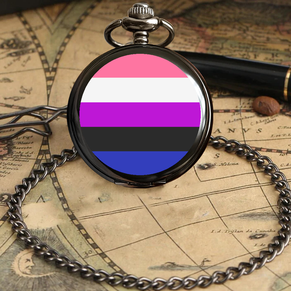 Genderfluid Pride Flag Round Pocket Watch
