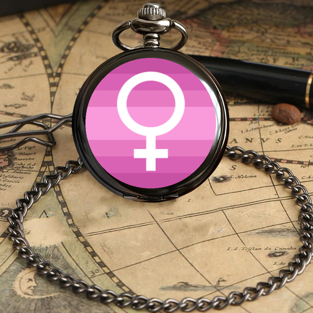 Female (cis) Pride Flag Round Pocket Watch
