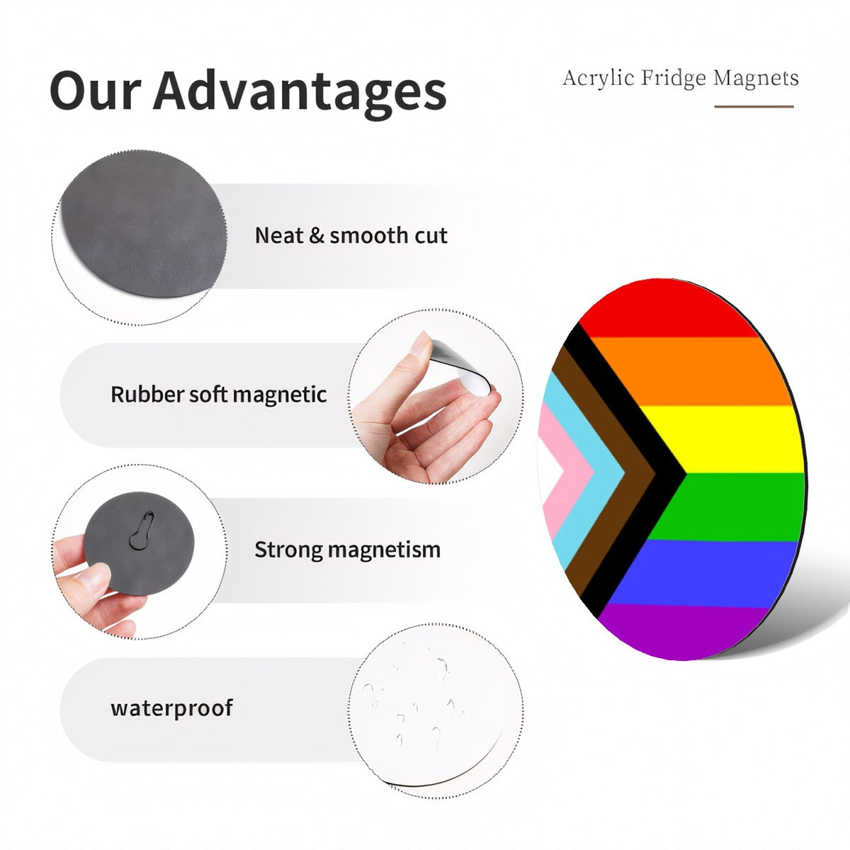 Progressive Pride Flag Round Magnet