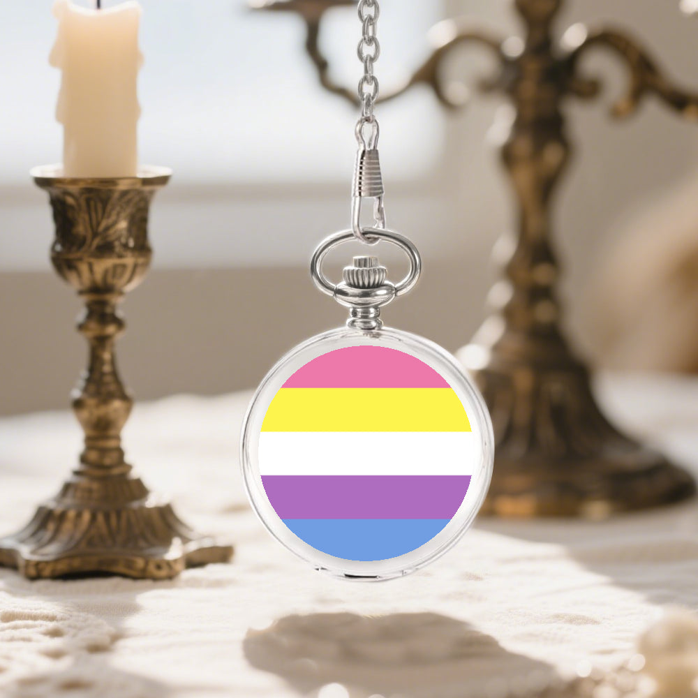 Bigender Pride Flag Round Pocket Watch